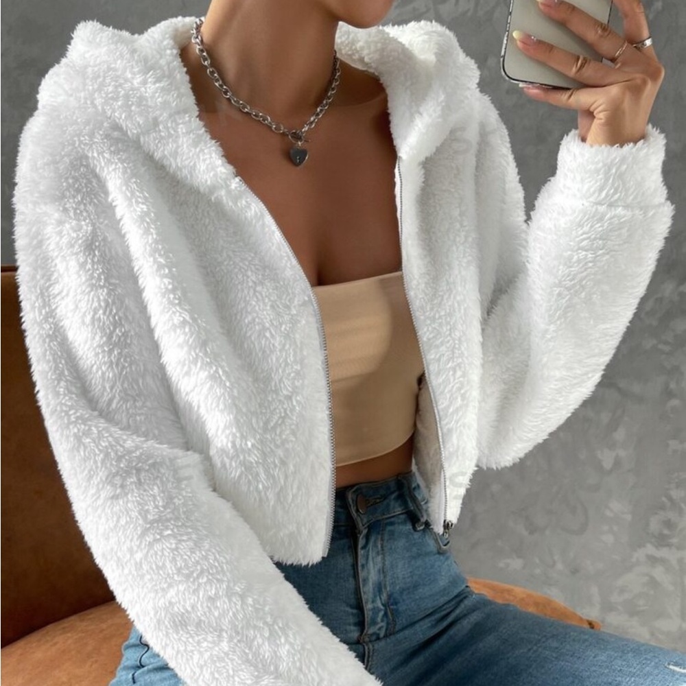 Cropped Teddy Zip-Up Jacket
